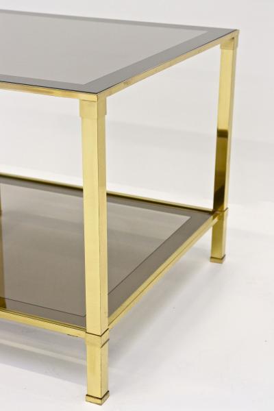 20th Century Hollywood Regency Brass Side End Table Smoked Glass IT ca 1970