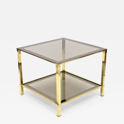 20th Century Hollywood Regency Brass Side End Table Smoked Glass IT ca 1970