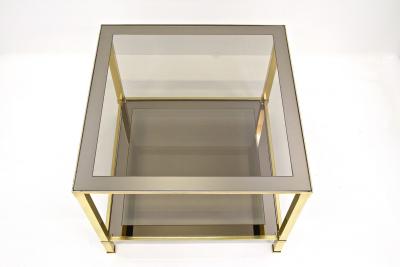 20th Century Hollywood Regency Brass Side Table Smoked Glass Plate IT ca 1970
