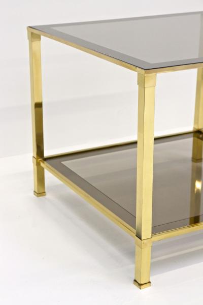 20th Century Hollywood Regency Brass Side Table Smoked Glass Plate IT ca 1970