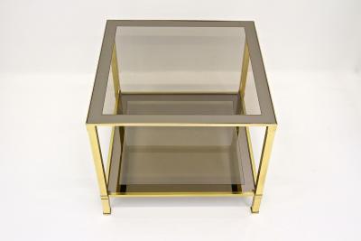 20th Century Hollywood Regency Brass Side Table Smoked Glass Plate IT ca 1970