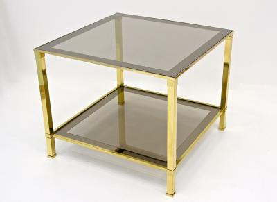 20th Century Hollywood Regency Brass Side Table Smoked Glass Plate IT ca 1970