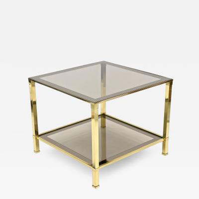 20th Century Hollywood Regency Brass Side Table Smoked Glass Plate IT ca 1970