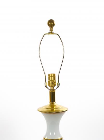 20th Century Hollywood Regency Opaline Glass and Gold Banded Table Lamps Pair