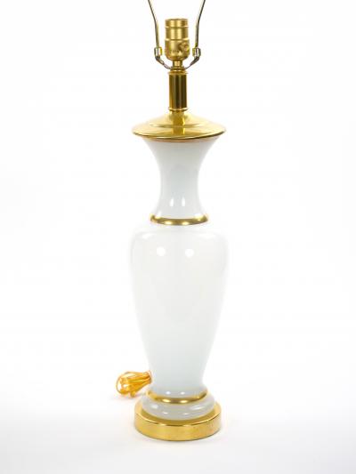 20th Century Hollywood Regency Opaline Glass and Gold Banded Table Lamps Pair