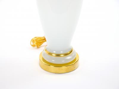 20th Century Hollywood Regency Opaline Glass and Gold Banded Table Lamps Pair
