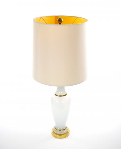 20th Century Hollywood Regency Opaline Glass and Gold Banded Table Lamps Pair