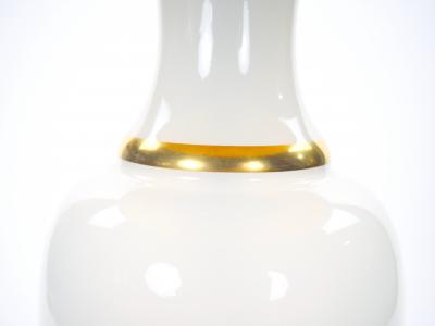 20th Century Hollywood Regency Opaline Glass and Gold Banded Table Lamps Pair