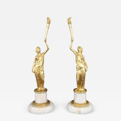 20th Century Italian Gilt Bronze Pair of Figures Sculptures