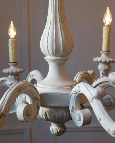 20th Century Italian Painted Wood Chandelier with Carved Scroll Arms