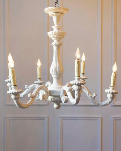 20th Century Italian Painted Wood Chandelier with Carved Scroll Arms