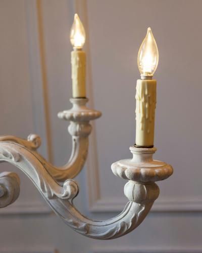 20th Century Italian Painted Wood Chandelier with Carved Scroll Arms