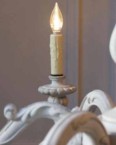 20th Century Italian Painted Wood Chandelier with Carved Scroll Arms