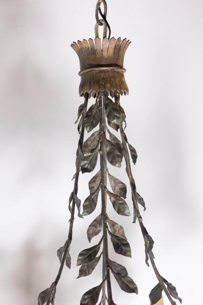 20th Century Italian Tole Floral Chandelier with Painted Leaves and Gilt Accents