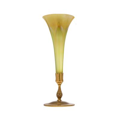 20th Century L C Tiffany Favrile Glass and Gilt Bronze Trumpet Vase No 1043