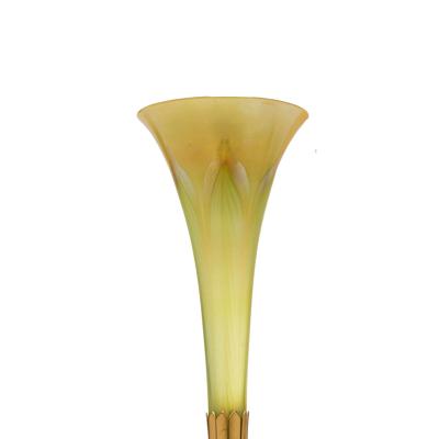 20th Century L C Tiffany Favrile Glass and Gilt Bronze Trumpet Vase No 1043