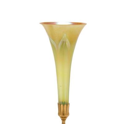 20th Century L C Tiffany Favrile Glass and Gilt Bronze Trumpet Vase No 1043