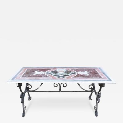 20th Century Large Garden Table in Iron and Marble Top