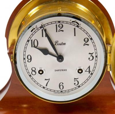 20th Century Mahogany Wood Brass Chelsea Ship Strike Bell Clock