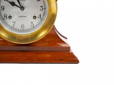 20th Century Mahogany Wood Brass Chelsea Ship Strike Bell Clock