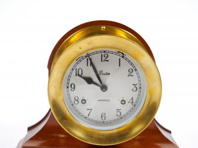 20th Century Mahogany Wood Brass Chelsea Ship Strike Bell Clock