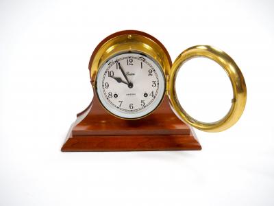 20th Century Mahogany Wood Brass Chelsea Ship Strike Bell Clock
