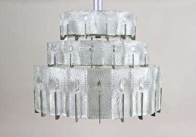 20th Century Modern Three Tier Glass Chandelier by Rupert Nikoll AT ca 1950
