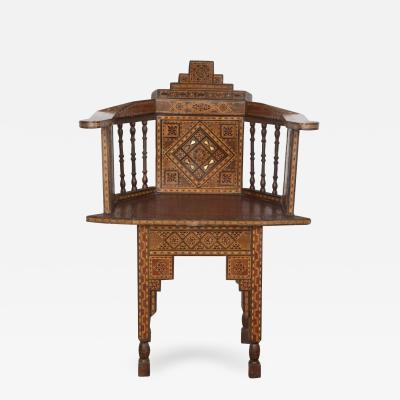 20th Century Moroccan Mother of Pearl Inlaid Walnut Chair
