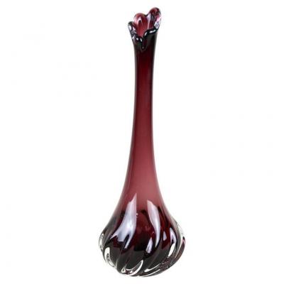 20th Century Murano Glass Long Neck Vase Bordeaux Red Italy circa 1970