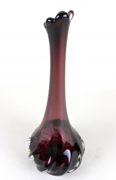 20th Century Murano Glass Long Neck Vase Bordeaux Red Italy circa 1970