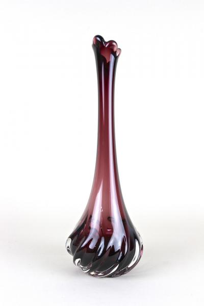 20th Century Murano Glass Long Neck Vase Bordeaux Red Italy circa 1970