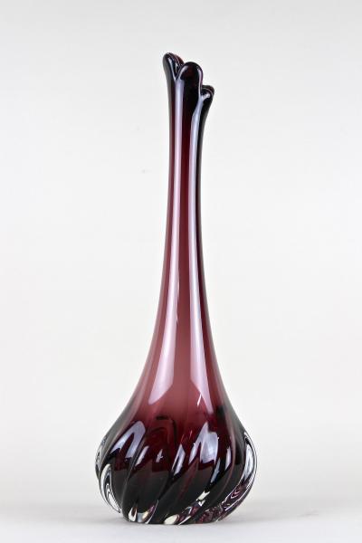 20th Century Murano Glass Long Neck Vase Bordeaux Red Italy circa 1970