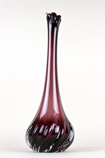 20th Century Murano Glass Long Neck Vase Bordeaux Red Italy circa 1970