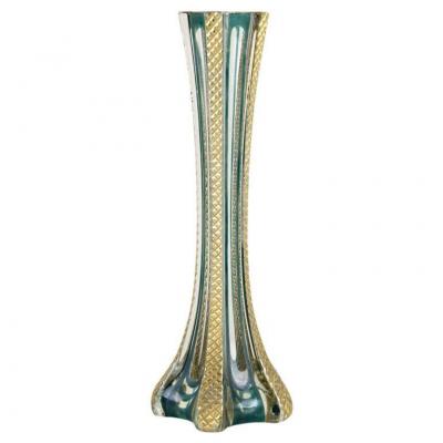 20th Century Murano Glass Vase With Green And Gilt Accents Italy ca 1930