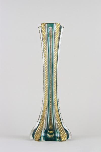 20th Century Murano Glass Vase With Green And Gilt Accents Italy ca 1930