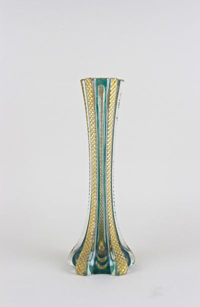 20th Century Murano Glass Vase With Green And Gilt Accents Italy ca 1930