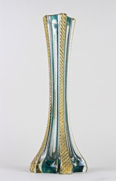 20th Century Murano Glass Vase With Green And Gilt Accents Italy ca 1930
