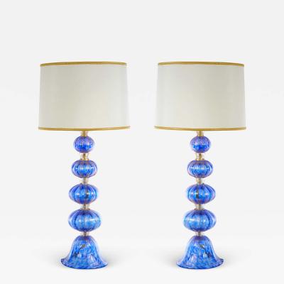 20th Century Murano Venetian Glass Gold Flecks Table Lamps