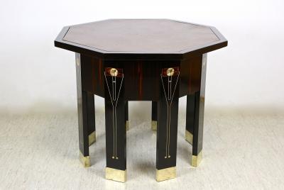 20th Century Octagonal Art Nouveau Table Mother Of Pearl Inlays AT ca 1905