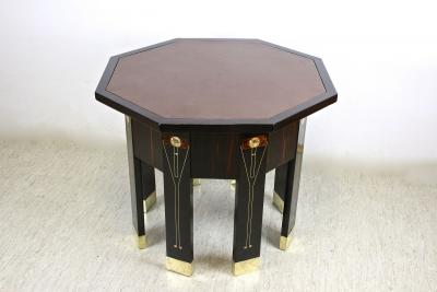 20th Century Octagonal Art Nouveau Table Mother Of Pearl Inlays AT ca 1905