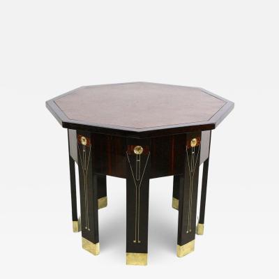 20th Century Octagonal Art Nouveau Table Mother Of Pearl Inlays AT ca 1905
