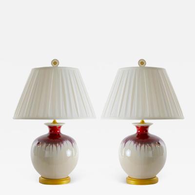 20th Century Pair Flambe Vase Lamp Giltwood Base