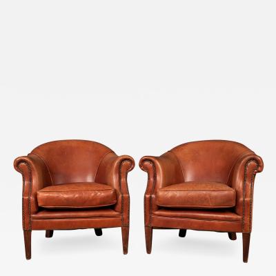 20th Century Pair Of Dutch Leather Club Chairs