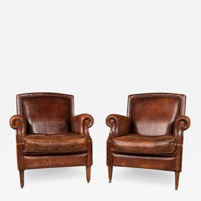20th Century Pair Of Dutch Leather Club Chairs