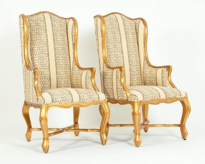 20th Century Pair of Giltwood Frame Bergeres Chairs Side Armchairs