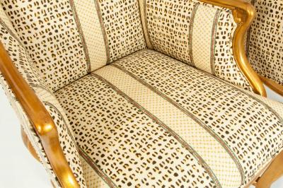 20th Century Pair of Giltwood Frame Bergeres Chairs Side Armchairs