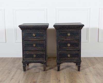 20th Century Pair of Scandinavian Black Painted Bedside Tables