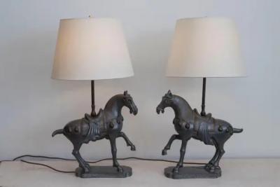 20th Century Pair of Tang Dynasty Style Horse Table Lamps