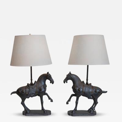 20th Century Pair of Tang Dynasty Style Horse Table Lamps