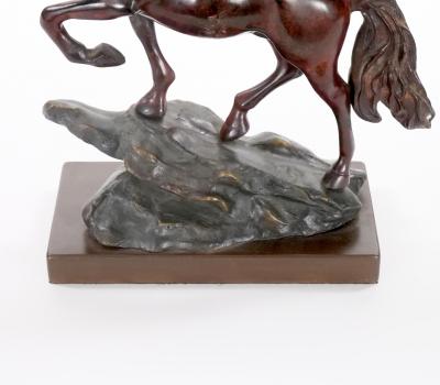 20th Century Patinated Bronze Decorative Sculpture of Horse Square Base